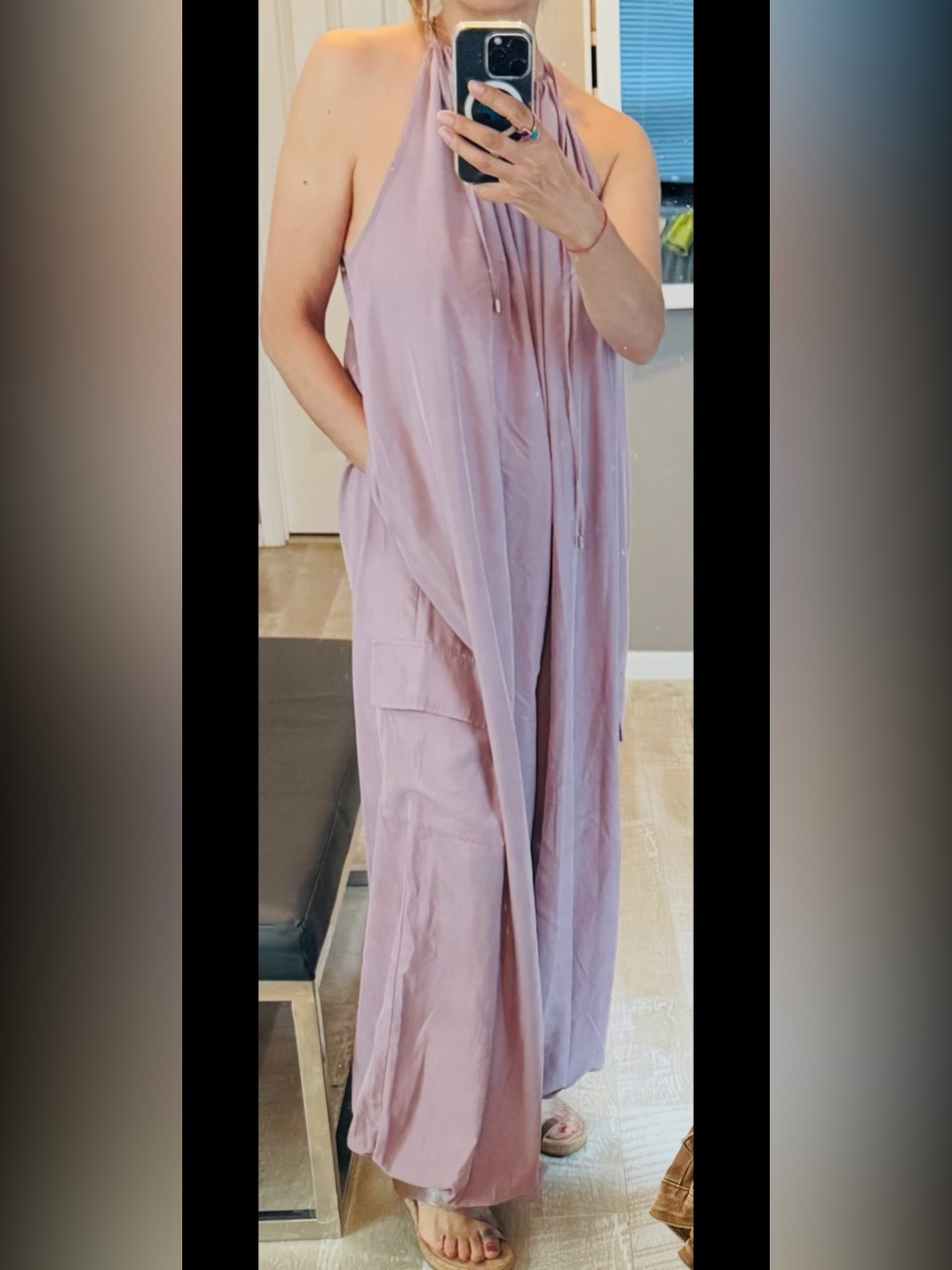 By Anthropologie gorgeous Soft Mauve Wide-Leg Jumpsuit with Drawstring Waist S/M